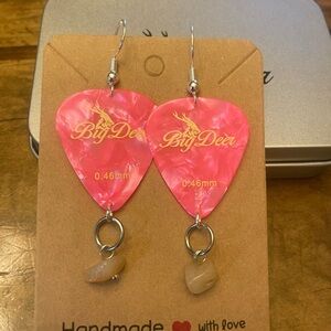 Big Deer Pink Guitar Pick Earrings